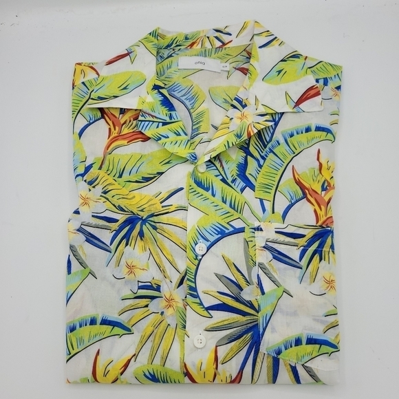ONIA Lightweight 100% Cotton Hawaiian Floral Print Short Sleeve Shirt Size S - Picture 4 of 12